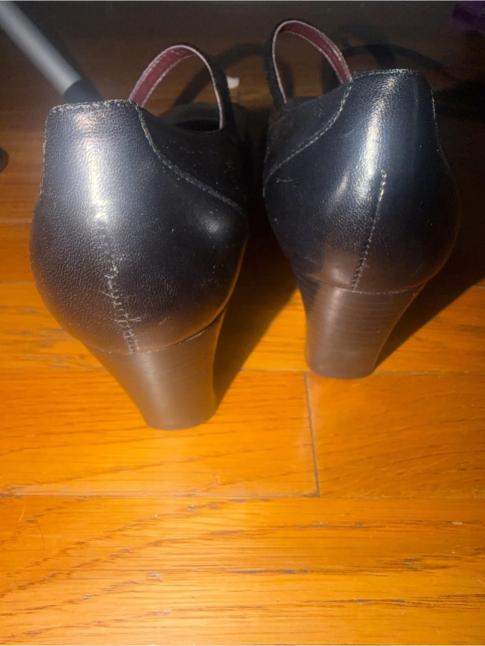 Etienne Aigner Black Leather Mary Jane Wedge Pumps